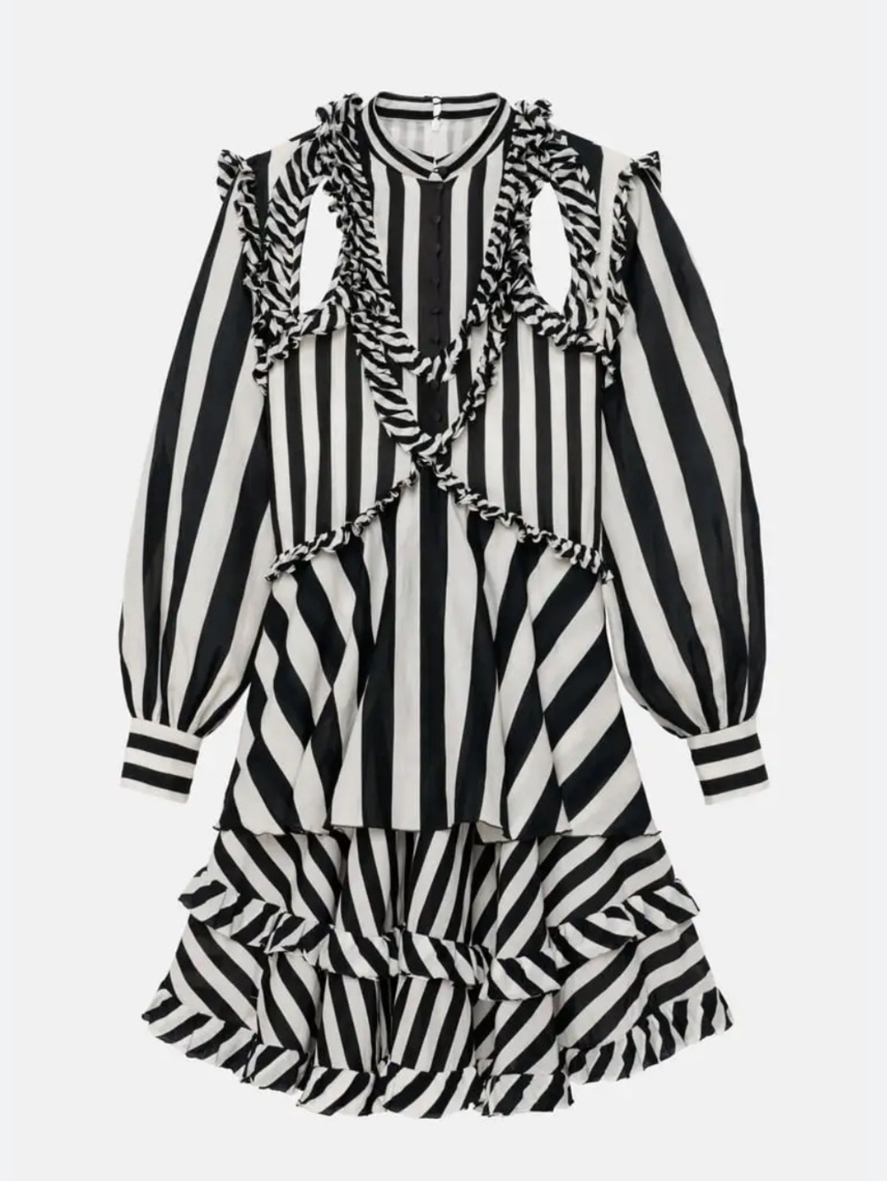 Zara Black and White Striped Ruffle-Tier Dress